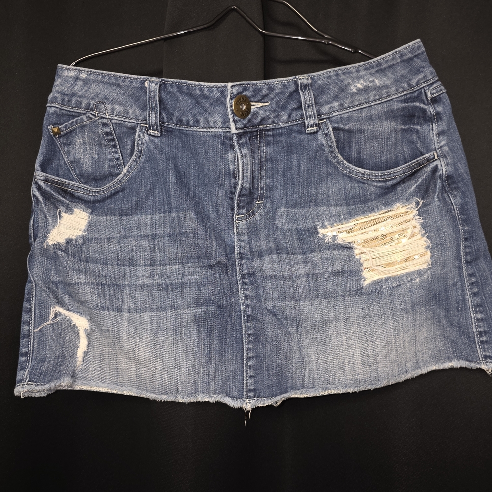 Elle Blue Distressed Denim Mini Skirt